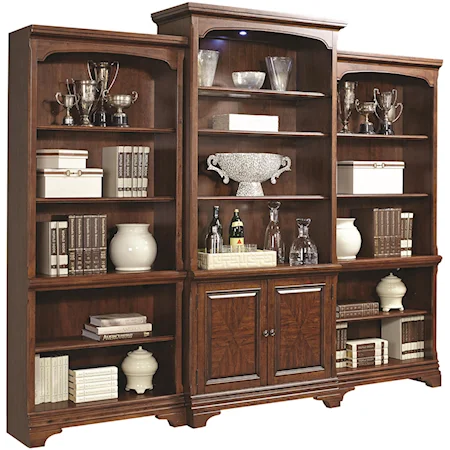 Bookcase Wall Unit with Glass Shelves and Touch Lighting